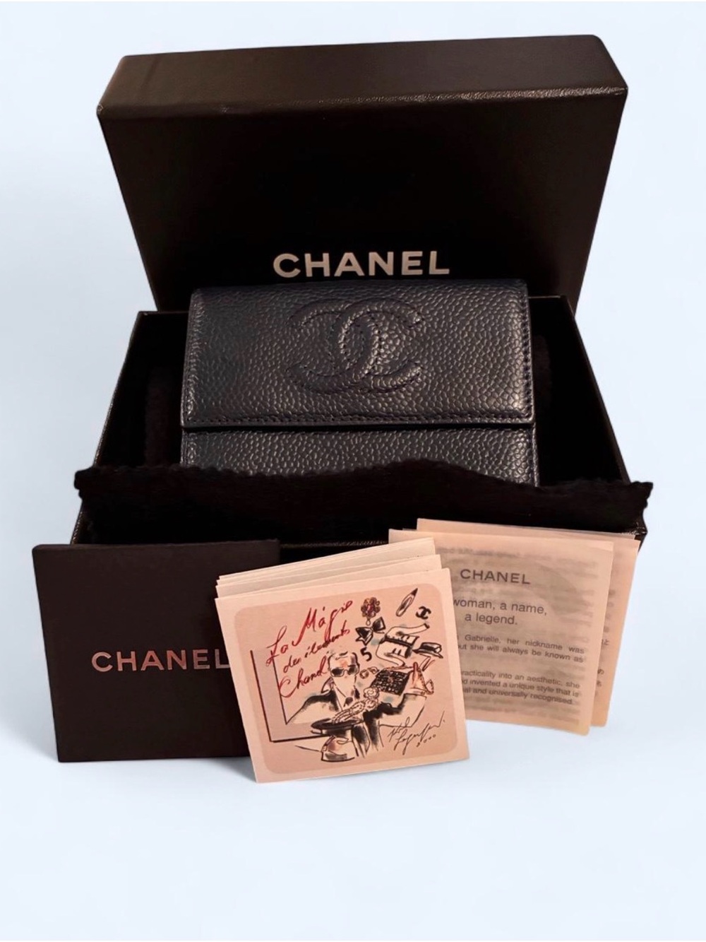 Navy CHANEL Caviar Wallet (Entrupy Verified) with Box
